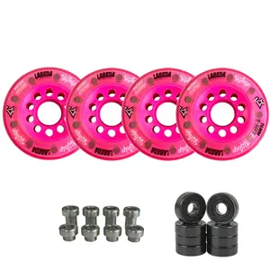 Labeda Whips Roller Hockey Wheels - Pink Soft 80mm - 4-Pack with Evo Spacers and Hybrid Ceramic Bearings