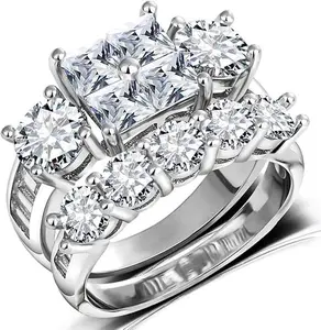 Princess Wedding Rings for Women - Brilliant Cubic Zirconia Big Engagement Bridal Sets Size 5-11