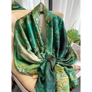 Landscape Print Silk Scarf, Fashionable Soft Lightweight Shawl for Women & Girls, Elegant All-match Fashion Accessories for Daily Wear