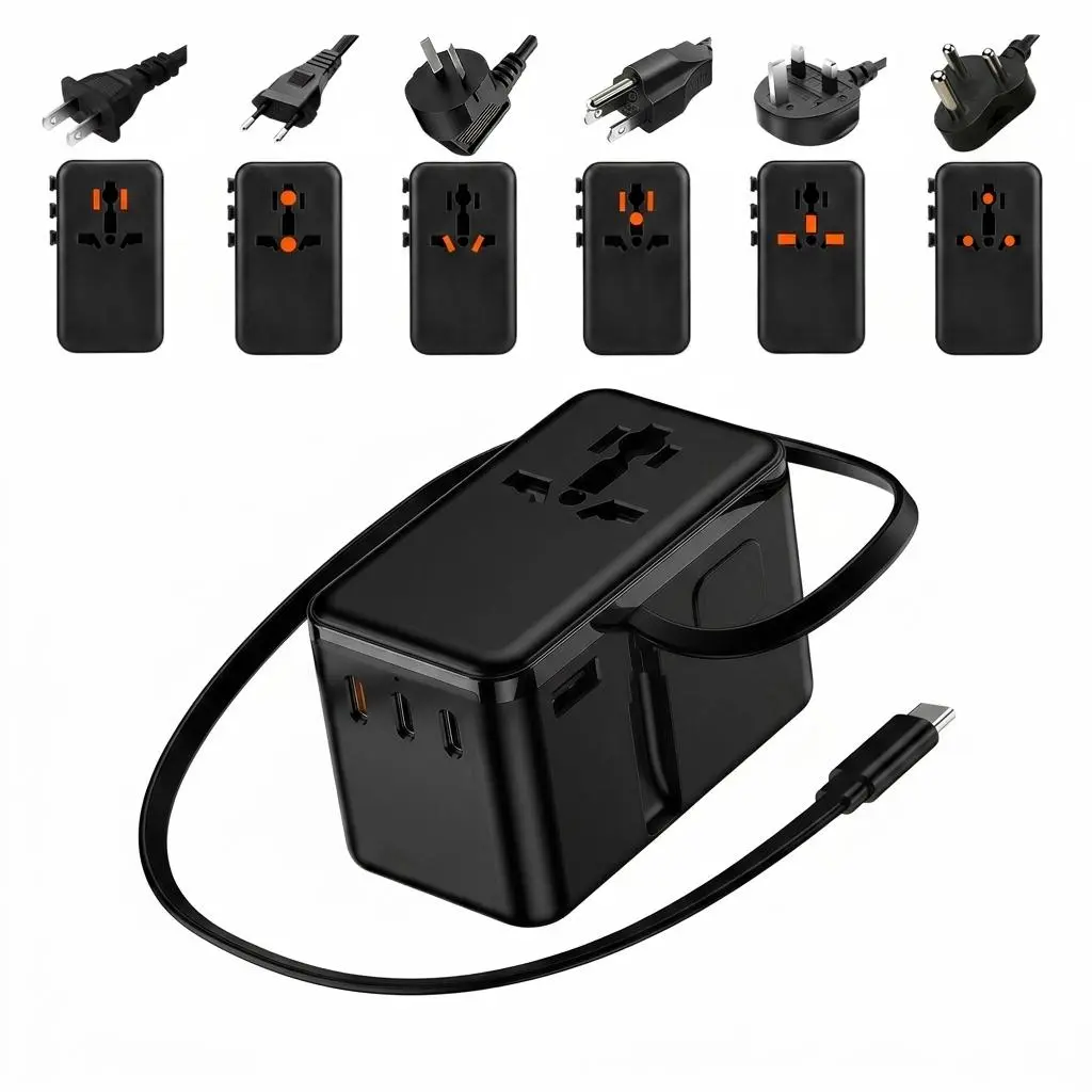 VOFOX Nano GaN 100W Charger - 7-in-1 Mobile Charging Gadget with Retractable USB-C Cable, 3USB-C+1USB-A Ports, Device Protection, Travel Adapter for iPhone Laptops Small Appliances, 2026 Portable Tech, Devices