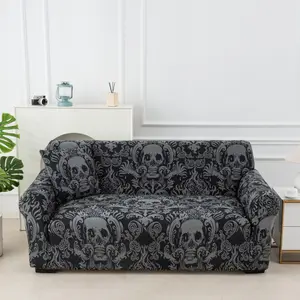 1PCStretchy Digital Print Skull Sofa Cover, Sofa Couch Covers, Elastic Furniture Protector for Living Room Bedroom Office, Durable Polyester Blend Fabric