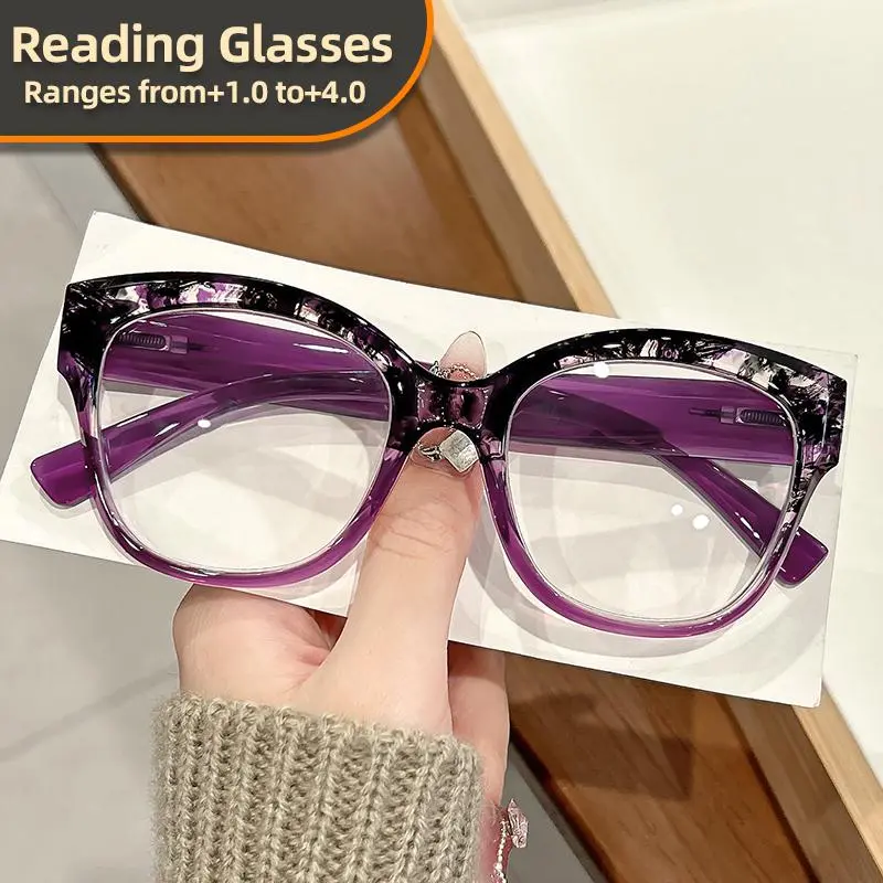 Square Cat Eye Framed Reading Glasses in Colorful Designs, Reading Eyeglasses, Trending Eyeglasses, Retro Style +1.0 to +4.0 Magnification, Unisex Trendy Large Frame for Stylish Readers, High Quality Eyewear