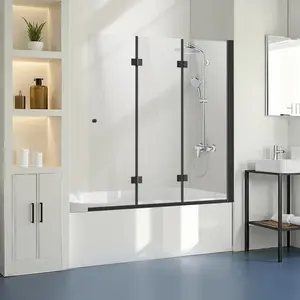 VEVOR Bathtub Shower Door, 51 in.W x 56 in.H, Frameless Foldable Hinged Shower Door, Tri-Fold Shower Glass Door with 1/4 in Tempered Glass Door, 180°Rotating and Folding Design, for Bathtub, Black