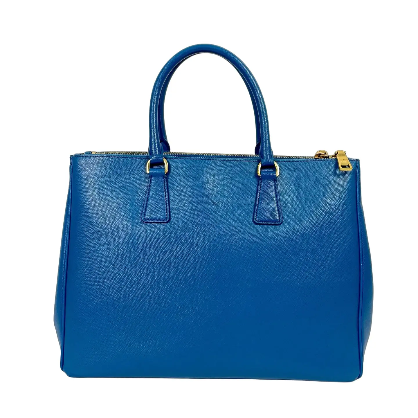 Pre-owned leather Tote Bags Prada Galleria Saffiano Top Handle Elegant Tote Bag, Royal Blue, Gold Accents, Excellent Condition, 35 x 15.5 x 26 cm (15.5 cm Dimension Highlight)