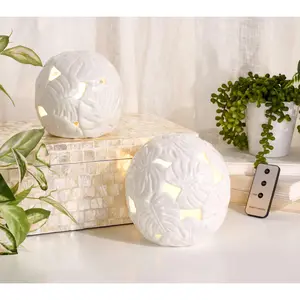 Mrs. H by Dee Hilfiger Set of 2 Ceramic Spheres w/ LED Lights