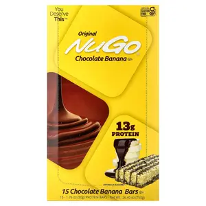 NuGo Nutrition Protein Bars, Chocolate Banana, 15 Bars, 1.76 oz (50 g) Each