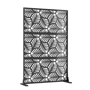 Garvee Metal Privacy Screen with Decorative Outdoor Divider Panels, 74 Inches High by 47 Inches Wide, Non-Embedded Patio Partition for Decks