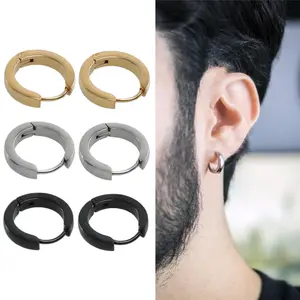 3 Pairs Hypoallergenic Small Hoop Earrings for Men Women 316L Surgical Stainless Steel Gold/Silver/Black Hoop Earrings for Sensitive Ears Mens Hoop Huggie Earrings Ear Piercing Jewelry Set 12mm