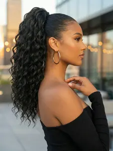 14 Inch Drawstring Ponytail Extension Deep Wave Wavy Curly Fluffy Hairpiece for Women