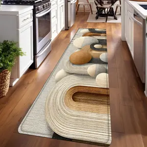 1PC， Gray White Brown Abstract Geometric Decoration Patterned strip rugs, home décor, bathroom mats, entryway mats, bathroom non-slip mats, indoor entrance rugs, bedroom bedside mats, kitchen mats, hallway rugs, flannel sponge rugs, hallway runner rugs