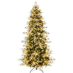 Best Choice Products Pre-Lit Artificial Flocked Slim Aspen Noble Fir Christmas Tree w/ Branch Tips, LED Lights