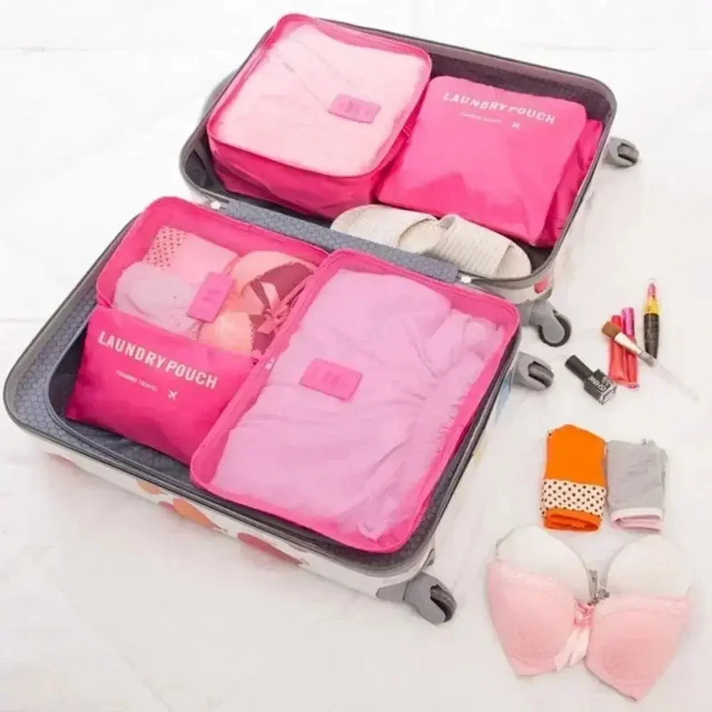 6 Piece Travel Packing Organizer Set Lightweight Luggage Storage Bags with Zipper Packing Cubes and Pouches for Clothes