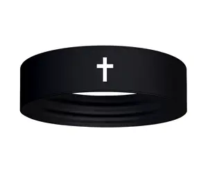 Black White Cross Stretch Headband - Christian Jesus Faith God Workout Sweatband Football Basketball Soccer Running Baseball Softball Weightlifting Wrestling Athletic Fitness Distressed Accessories Bible Verse Head Band Sweat Band Bandana
