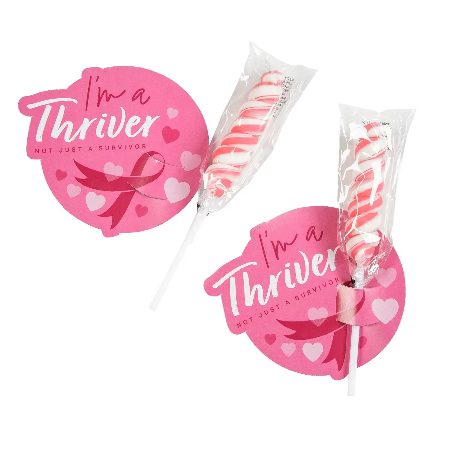 Breast Cancer Thriver Lollipop & Card Handout Kits (24 Count, 4.5 in) with Pink Ribbons, Simple Assembly