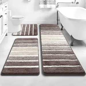 HEBE 3-Piece Traditional Washable Microfiber Shaggy Bath Set, Non-Slip Ultra-Soft Absorbent Bathroom Floor Mat, U-Shaped Toilet Accessory for Tub/Shower, Apartment Accessories summerwins