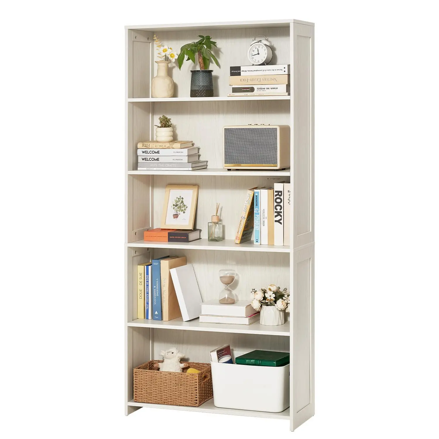 【Summerfinds】VEVOR 5 Tiers Wide Bookshelf, 68 in Wooden Open Bookcase with Display Storage Organizer Shelf, Freestanding Tall Display Floor Bookcase Bookshelf for Library, Bedroom, Living Room, Office, White