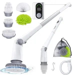 Electric Spin Scrubber, IPX7 Waterproof Cordless Cleaning Brush, Adjustable & Detachable Long Handle, 3X High Torque Motor, 3 Angles Adjustable for Bathroom, Shower, Floor, Tile, Glass, Car