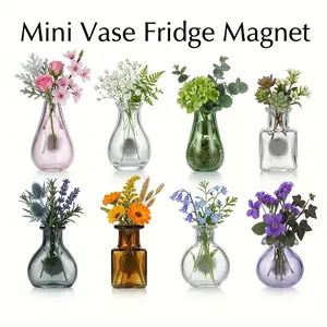Mini Hydroponic Vase Fridge Magnets Set - Clear Glass Propagation Station for Real Flowers - Cute Kitchen & Locker Decor.