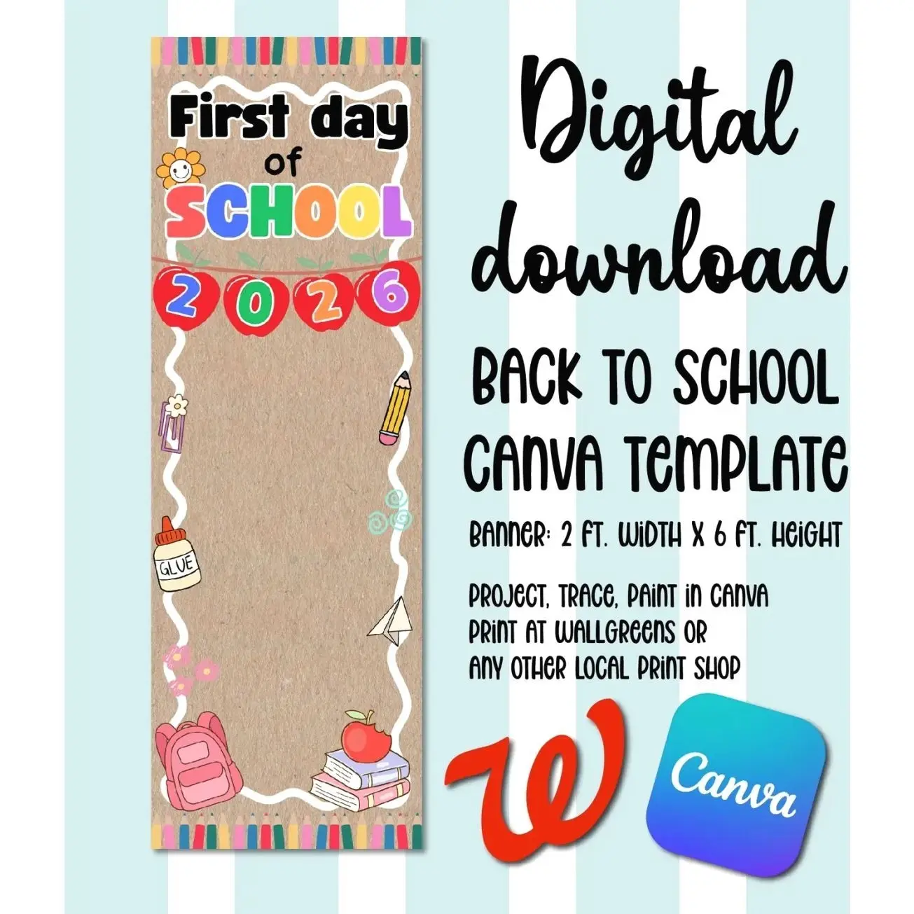 First Day of School Canva Banner Template, Classroom Decor, Door Banner, Back to School Banner Printable