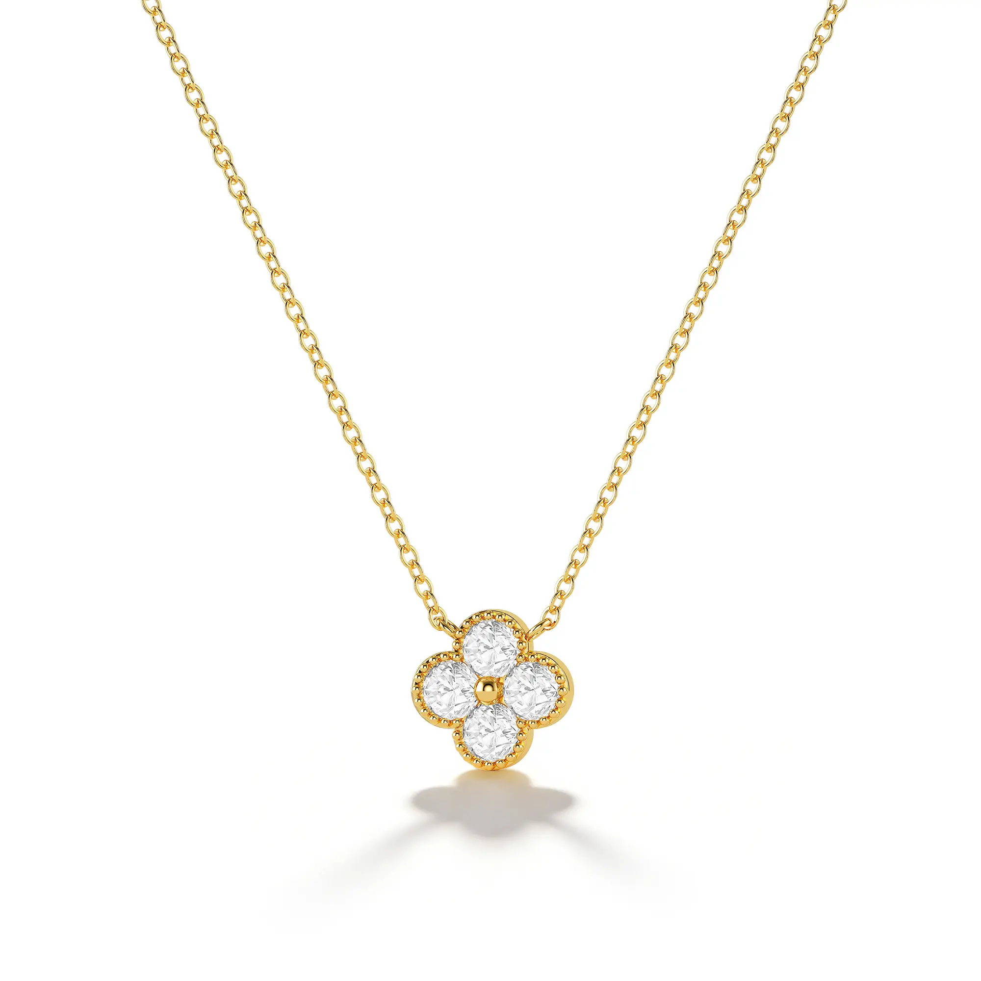 FREEKISS Gold Ear-Hanging Edged Zircon Four-Leaf Clover Necklace, Women's Jewelry Necklace, Statement Gold Jewelry, Jewelry Gift for Women