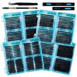 ADORANCE Lashes Book Kit, 640PCS/384PCS/576PCS/608PCS Lash Clusters D Curl Mixed 10-16mm/14-20mm Mega Volume Individual Lashes Wispy Lashes, 4 Styles in one Tray, Kit With BOND&SEAL, Lash Remover, Tweezers And Brush For DIY At Home, Beginner friendly