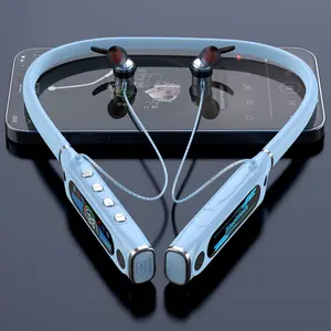 Outdoor sports earphones, new wireless headphones, neck-hanging style, suitable for sports, dual in-ear type, flexible neck loop, long battery lifrge capacity battery, suitable for running, workouts, calls, music, and gaming, blue