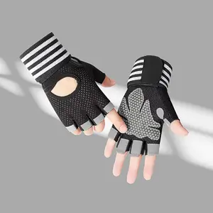 1 Pair Men Women Half Finger Sports Gloves with Anti-Slip Silicone Palm, Shock-Absorbing Sponge for Weightlifting, Badminton & Cycling Workout Accessories Gym Accessories