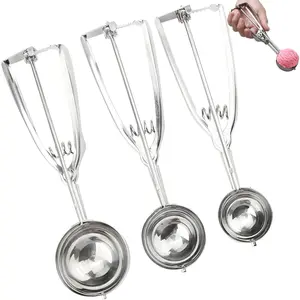 Scoop Set, 3 Pcs Heavy Duty Stainless Steel Ice Cream Scoopers with Ergonomic Trigger Release, Professional Baking Tools for Cookie Dough, Melon Baller and Cupcakes