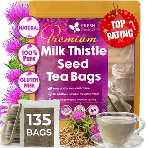 【FreshDrinkUS】 Premium 135 Milk Thistle Tea Bags, 100% Natural & Pure from Milk Thistle Seeds. Milk Thistle Seed Herbal Tea. Milk Thistle Seed Tea. Made with Natural Material Tea Bags. No Sugar, No Caffeine, No Gluten, Vegan. Beverage