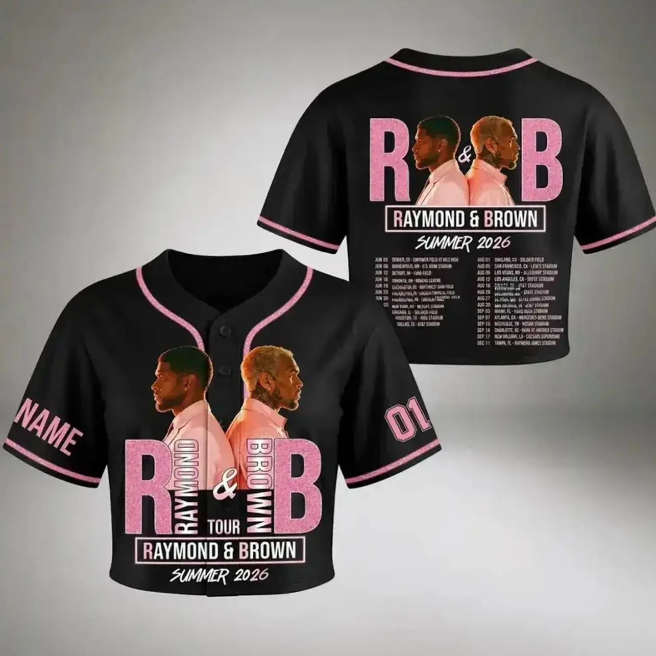 R&B Summer Tour Crop Top Baseball Jersey Pink Concert Fan Apparel