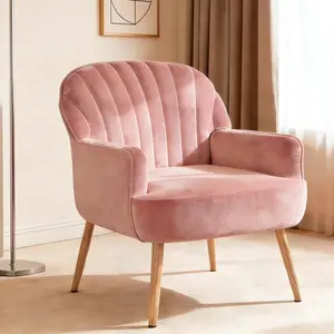 Accent Chair Modern Living Room Chairs Velvet Upholstered Luxury Single Sofa Armchair with Metal Legs, Comfy Barrel Chairs for Living Room, Waiting Room, Bedroom, Office and Cafe, Pink