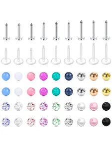 Mixed Color Lip Piercing Lip Studs, 36pcs Stainless Steel Lip Studs, Faux Pearl Decor Lip Studs, Body Jewelry for Women & Men, Side Labret Jewelry
