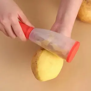 Red 7.9x2.0in Vegetable Peeler, Multifunctional Storage Peeler with Container, Stainless Steel Storage Type Peeling Knife with Barrel