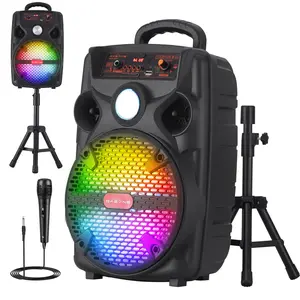 Bluetooth PA Speaker With Stand LED Display 8" Woofer Rechargeable Wireless Protable Speaker With Remote Control Microphone Support BT USB TF FM AUX