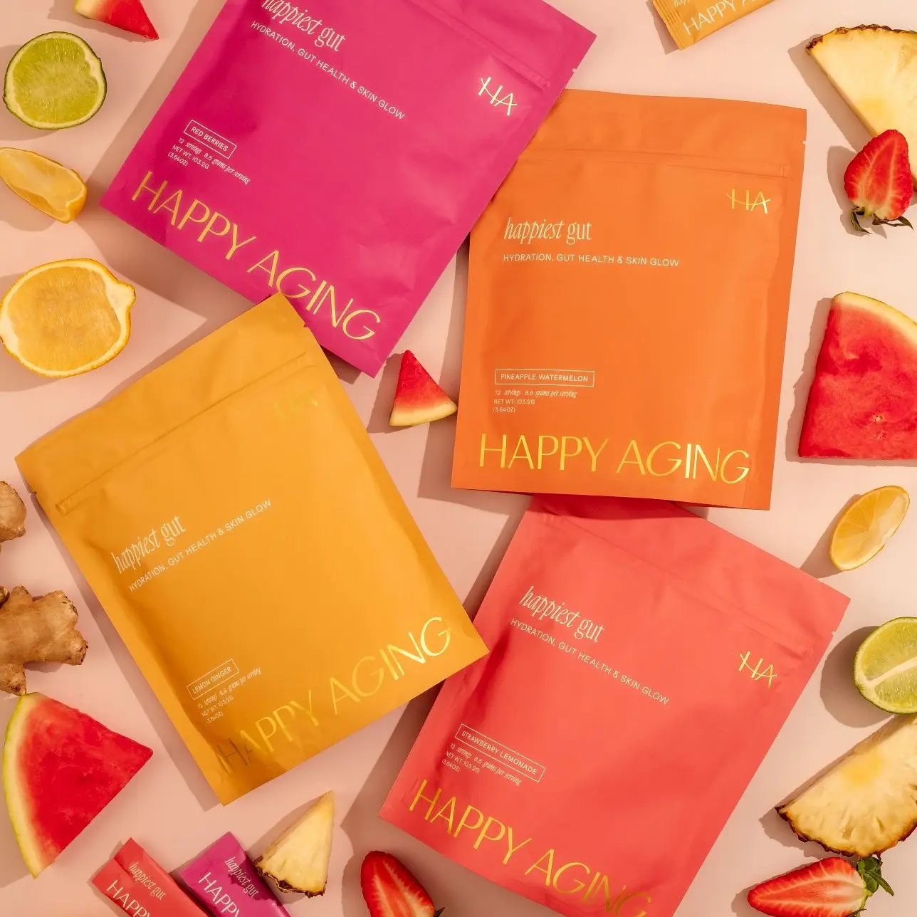 Happy Aging Happiest Hydration Electrolyte Powder with Probiotics for Gut, Skin & Energy