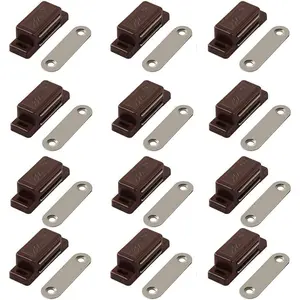 Cabinet Magnet Latch - Best for Cabinet Doors, Cupboards, Drawers and Shutters - Cabinet Magnetic Latch Easy Install - Magnetic Cabinet Catch Screws Included - Set of 12(Brown)