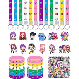 Demon Movie Hunter Birthday Party Supplies, 86-Piece Birthday Party Decoration Set Including 12 Bracelets, 12 Acrylic86pcs!Pins, 12 Keychains, 50 Stickers, Suitable for Boys and Girls Cartoon Theme Party.Toys and Games Best-Selling Accessories