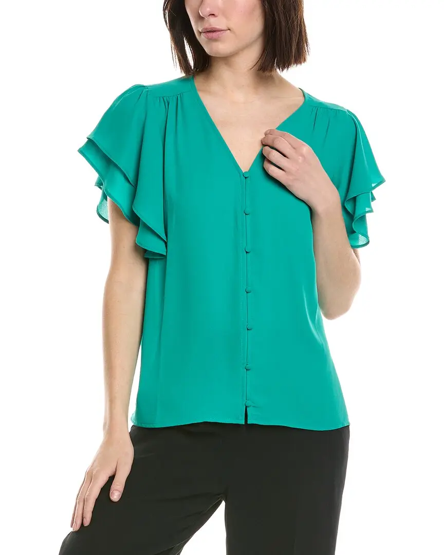 CeCe Double Flutter Shirred Shoulder Blouse