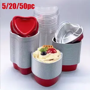 5/20/50pc heart-shaped aluminum foil baking tray with lid, rust-proof, durable and heat-resistant heart-shaped cake mold, suitable for Valentine's Day, wedding, Mother's Day, birthday, Christmas, banquet parties, etc. It is also very suitable for desserts