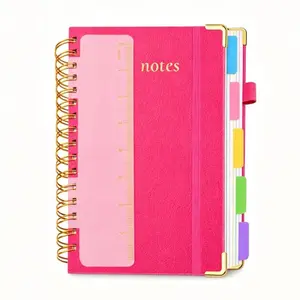 A5 Spiral Notebook with Ruler, 5-Subject Hardcover Loose-Leaf Notebook, with Removable Divider Pages, Imitation Leather Cover, Suitable for School, University, Work Office Supplies, Graduation Season, and Birthday Gifts, Stationery Supplies