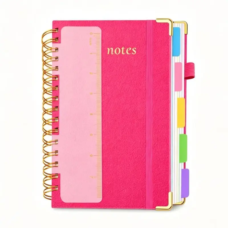 A5 Spiral Notebook with Ruler, 5-Subject Hardcover Loose-Leaf Notebook, with Removable Divider Pages, Imitation Leather Cover, Suitable for School, University, Work Office Supplies, Graduation Season, and Birthday Gifts, School Study Supplies