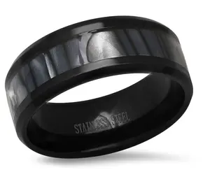 Steel By Design Men's Black IP & White Carbon Fiber Band Ring