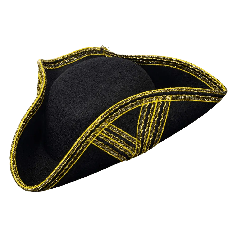 Colonial Tricorn Hat For Adults | Historical Hat with Gold Trim - Founding Father, Pirate Costume Accessory - Perfect For Role Play & Cosplay Dress Up