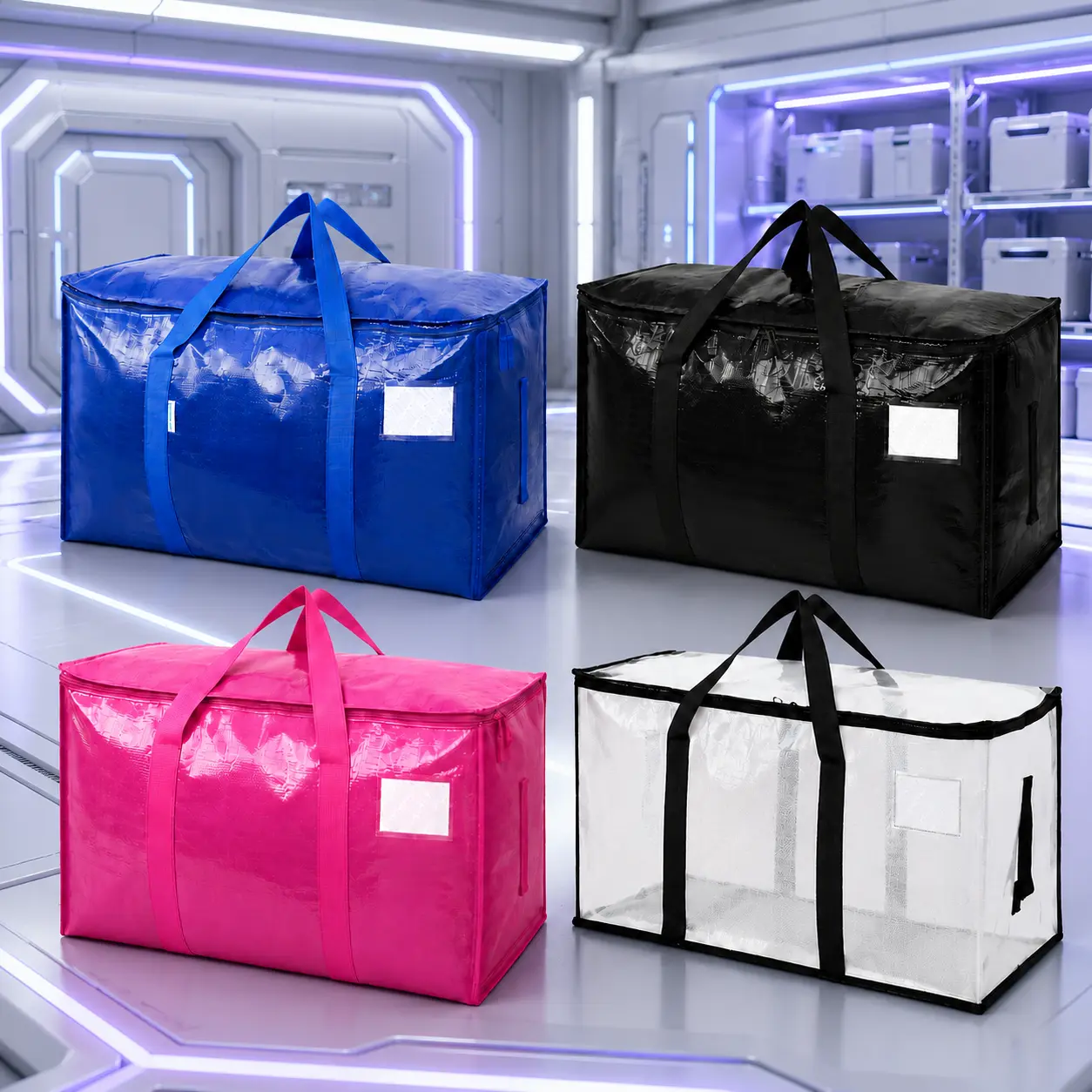 6-Pack 24 Gal Extra Large Heavy Duty Moving & Storage Bags with Handles, Waterproof Foldable Zippered Totes with Tag Pocket & Visible Label for Home, Travel, Camping