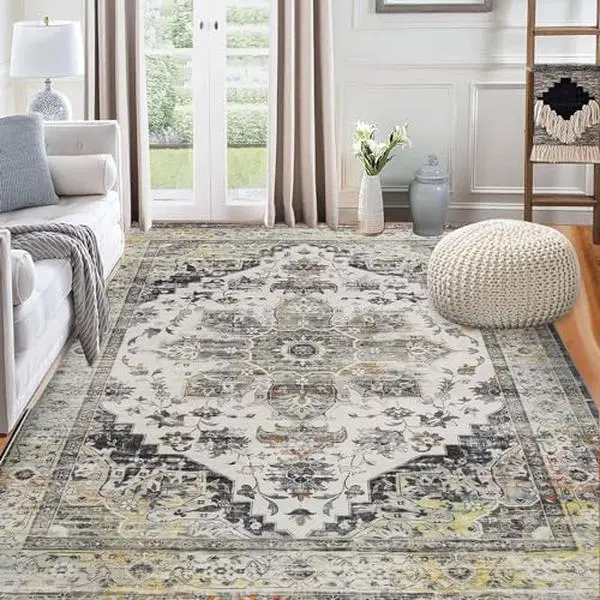 【GARVEE】Vintage Distressed Area Rugs: Machine Washable, Non-Slip, Stain Resistant Rugs for Living Room, Bedroom, Entryway, and More in Various Sizes and Colors (Grey, Taupe, Blue, Burnt Orange)