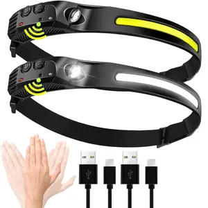 Headlamp Rechargeable 2 Packs 2000mAh Battery Powered Rechargeable Headlamps for Adults Super Bright Motion Sensor Lead Lights for Forehead Type-C USB Charging for Hiking Fishing