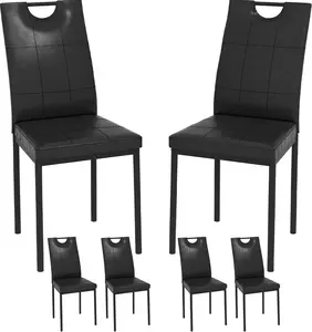 6 Pieces Dining Chairs Set | 6 PU Leather Upholstered Parsons Dining Chairs with Metal Legs for Kitchen/Living Room/Restaurant/Dining Room, Modern Style, White/black