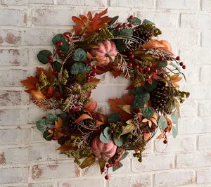 24" Pumpkin, Pinecone and Leaf Wreath by Valerie 24" Pumpkin, Pinecone and Leaf Wreath by Valerie