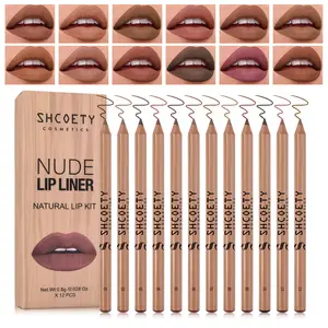 Versatile Nude Lip Liner Set of 12 - Smooth Wood Pencils with Fine Tip for Precise Application, Cosmetic Makeup, Lip Liner Kit
