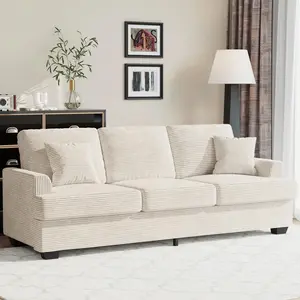 Garvee Modern 86" Corduroy Sofa with 2 Throw Pillows, Deep Seat Couch Featuring Upholstered Cushion & Removable Cover, Comfortable Corduroy Sofa Couch Perfect for Small Space Apartment Lounge in Beige